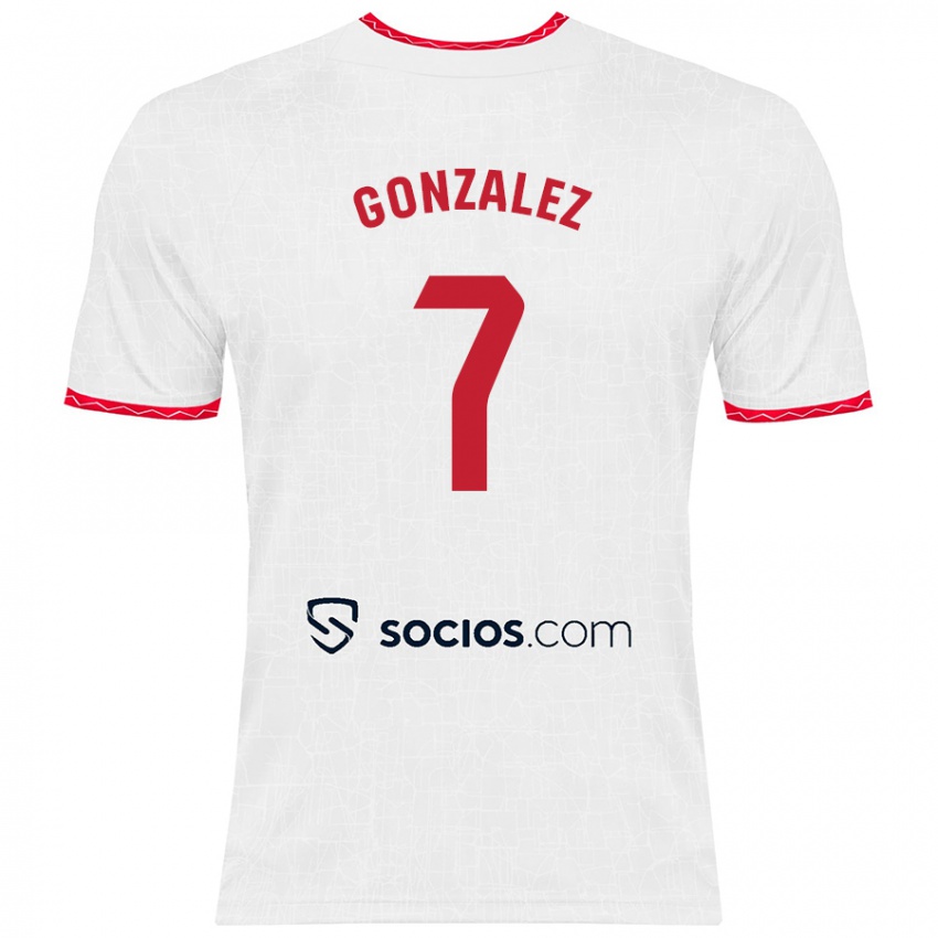 Niño Camiseta Juan González #7 Blanco Rojo 1ª Equipación 2024/25 La Camisa