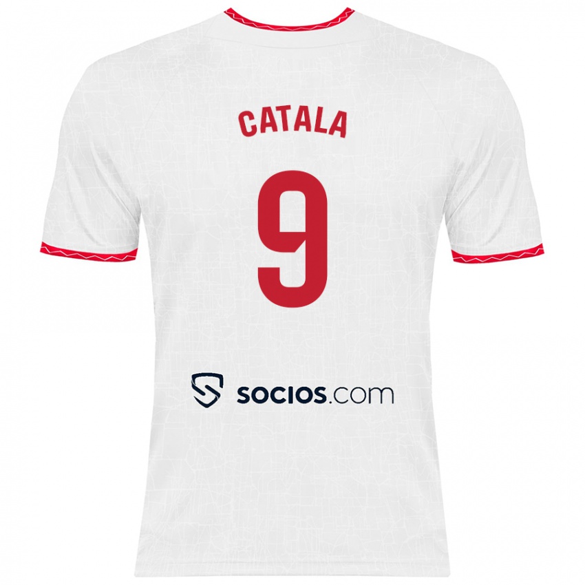 Niño Camiseta Rubén Catalá #9 Blanco Rojo 1ª Equipación 2024/25 La Camisa