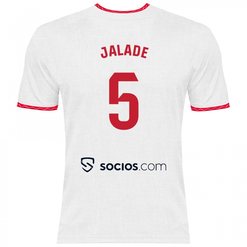 Niño Camiseta Robert Jalade #5 Blanco Rojo 1ª Equipación 2024/25 La Camisa