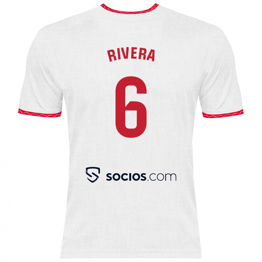 Niño Camiseta Pablo Rivera #6 Blanco Rojo 1ª Equipación 2024/25 La Camisa