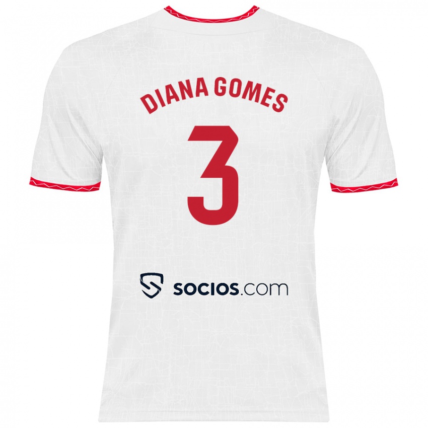 Niño Camiseta Diana Catarina Ribeiro Gomes #3 Blanco Rojo 1ª Equipación 2024/25 La Camisa