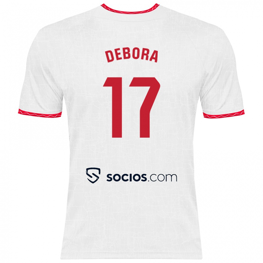 Niño Camiseta Débora García Mateo #17 Blanco Rojo 1ª Equipación 2024/25 La Camisa