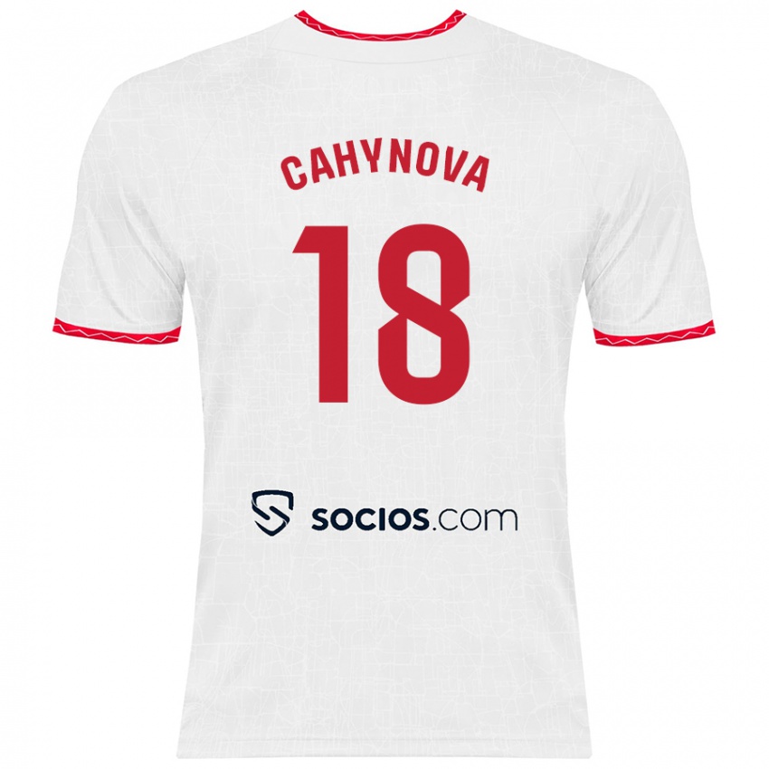 Niño Camiseta Klara Cahynova #18 Blanco Rojo 1ª Equipación 2024/25 La Camisa