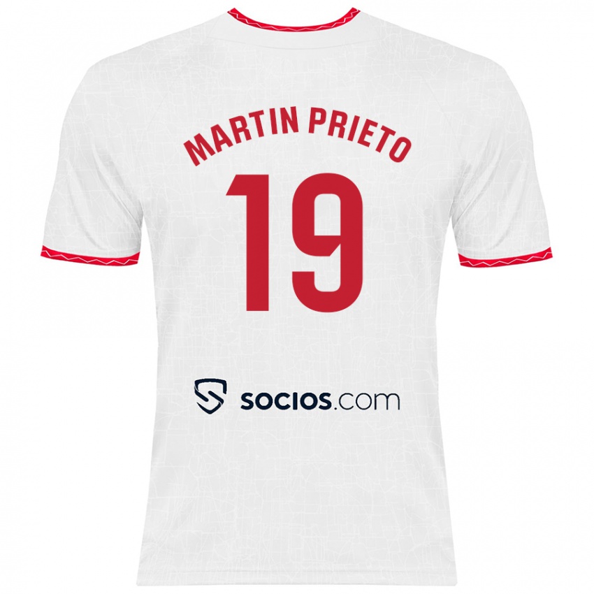 Niño Camiseta Cristina Martín-Prieto Gutiérrez #19 Blanco Rojo 1ª Equipación 2024/25 La Camisa