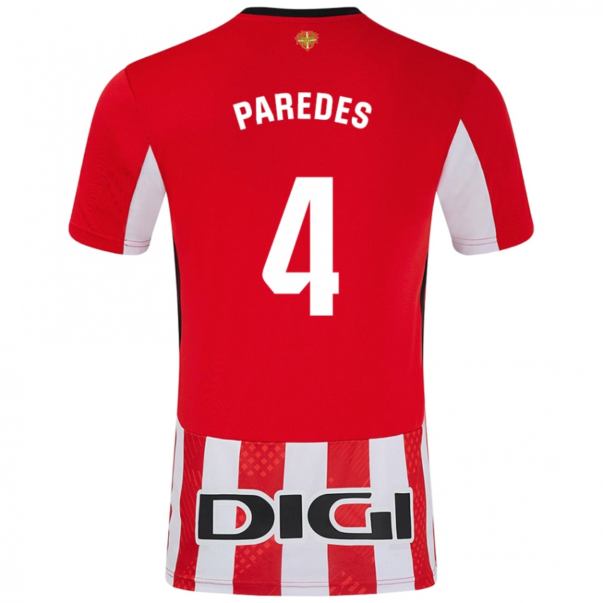 Niño Camiseta Aitor Paredes #4 Rojo Blanco 1ª Equipación 2024/25 La Camisa