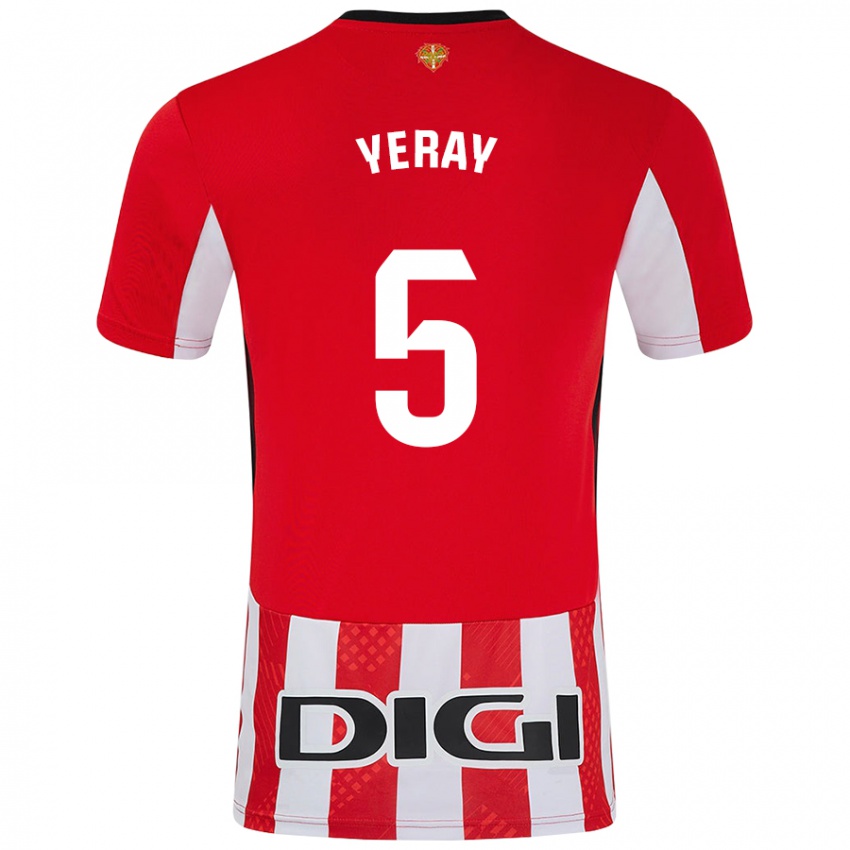 Niño Camiseta Yeray Álvarez #5 Rojo Blanco 1ª Equipación 2024/25 La Camisa