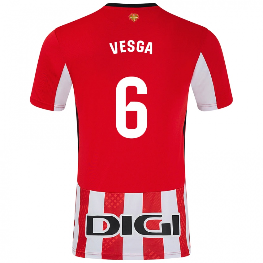 Niño Camiseta Mikel Vesga #6 Rojo Blanco 1ª Equipación 2024/25 La Camisa