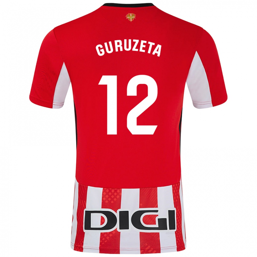 Niño Camiseta Gorka Guruzeta #12 Rojo Blanco 1ª Equipación 2024/25 La Camisa