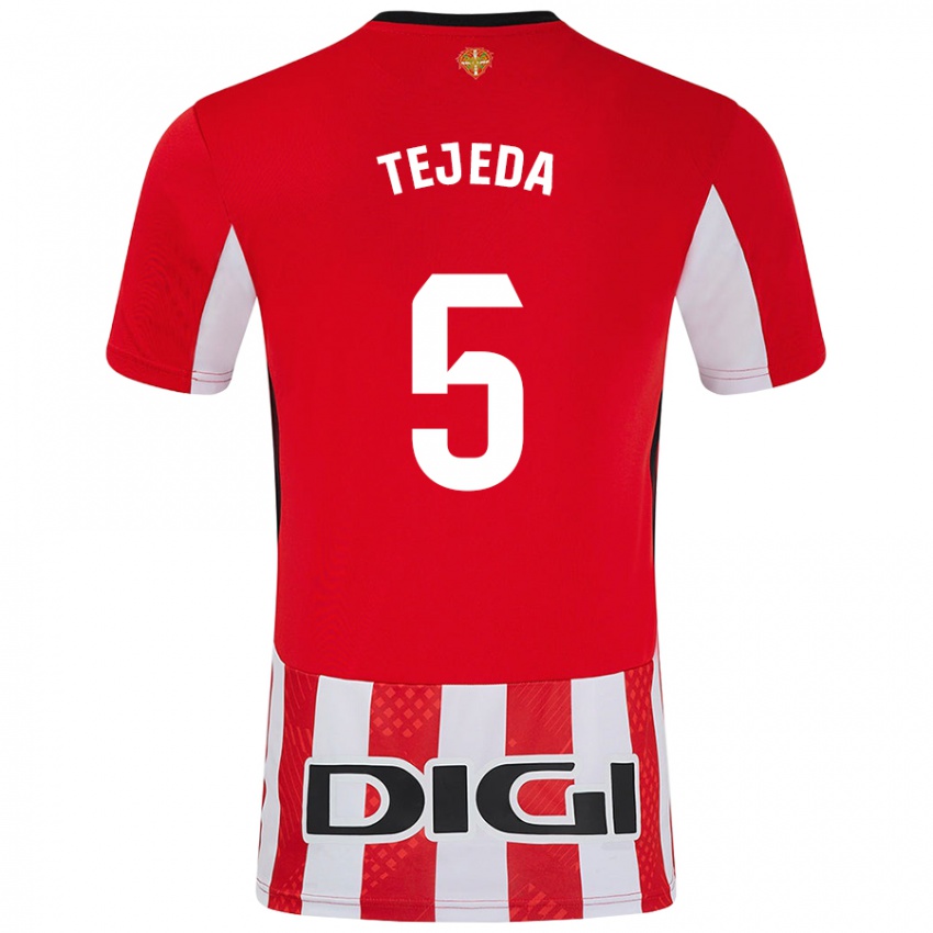 Niño Camiseta Diego Tejeda #5 Rojo Blanco 1ª Equipación 2024/25 La Camisa