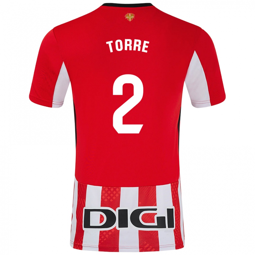 Niño Camiseta Maddi Torre #2 Rojo Blanco 1ª Equipación 2024/25 La Camisa