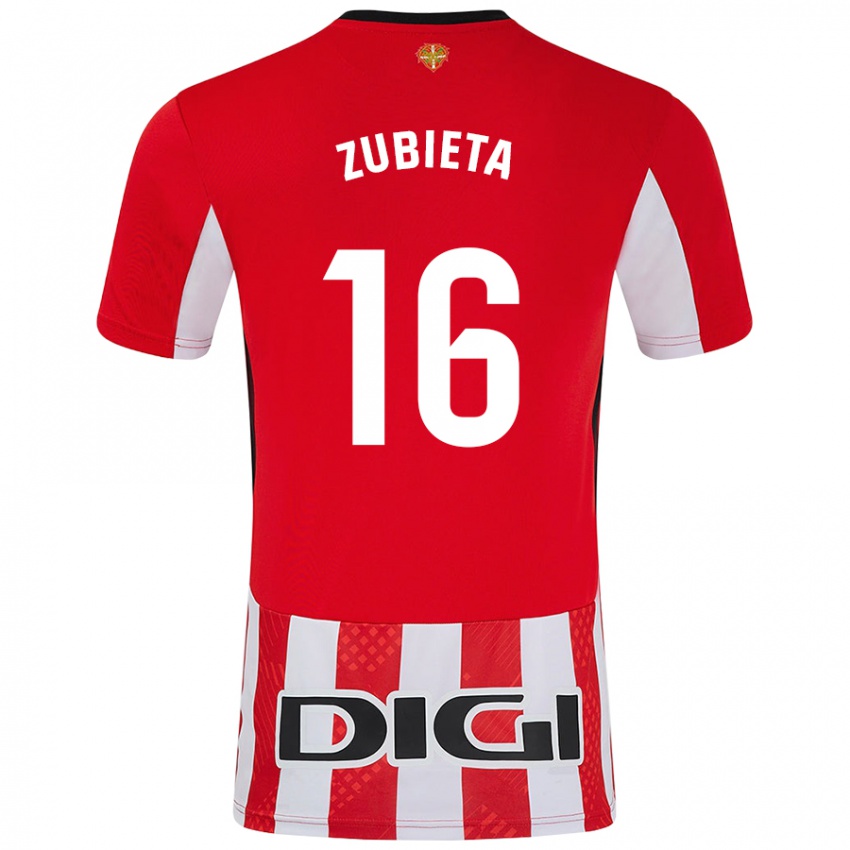 Niño Camiseta Maite Zubieta Arambarri #16 Rojo Blanco 1ª Equipación 2024/25 La Camisa