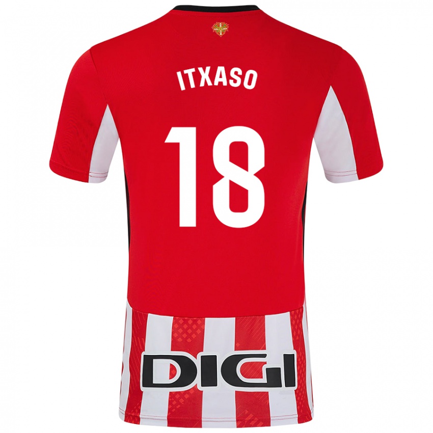 Niño Camiseta Itxaso Uriarte Santamaria #18 Rojo Blanco 1ª Equipación 2024/25 La Camisa