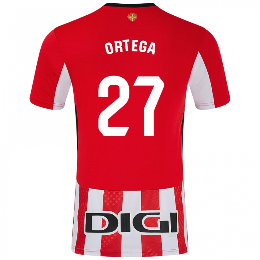 Niño Camiseta Sara Ortega #27 Rojo Blanco 1ª Equipación 2024/25 La Camisa