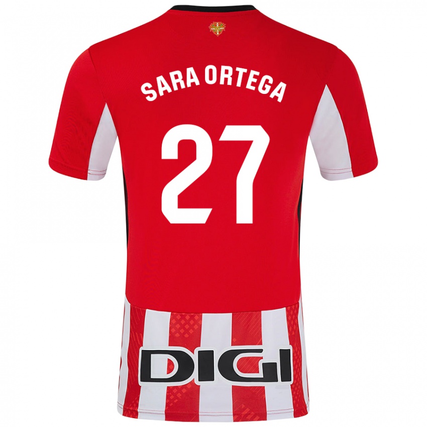 Niño Camiseta Sara Ortega Ruiz #27 Rojo Blanco 1ª Equipación 2024/25 La Camisa