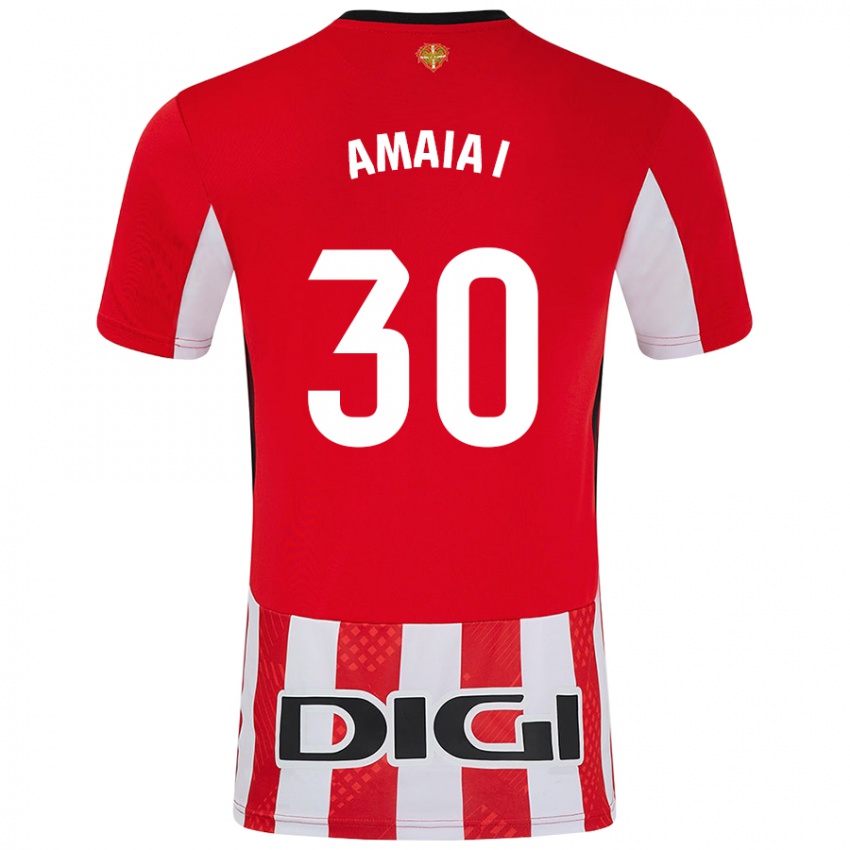 Niño Camiseta Amaia Iribarren Arteta #30 Rojo Blanco 1ª Equipación 2024/25 La Camisa