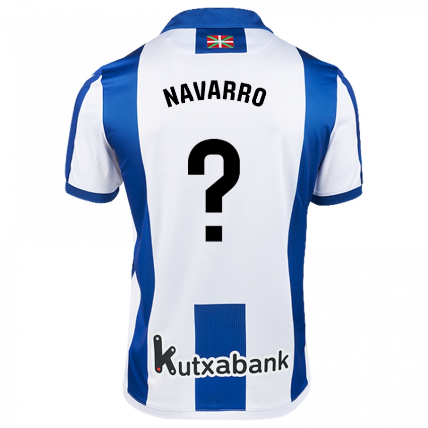 Niño Camiseta Robert Navarro #0 Blanco Azul 1ª Equipación 2024/25 La Camisa