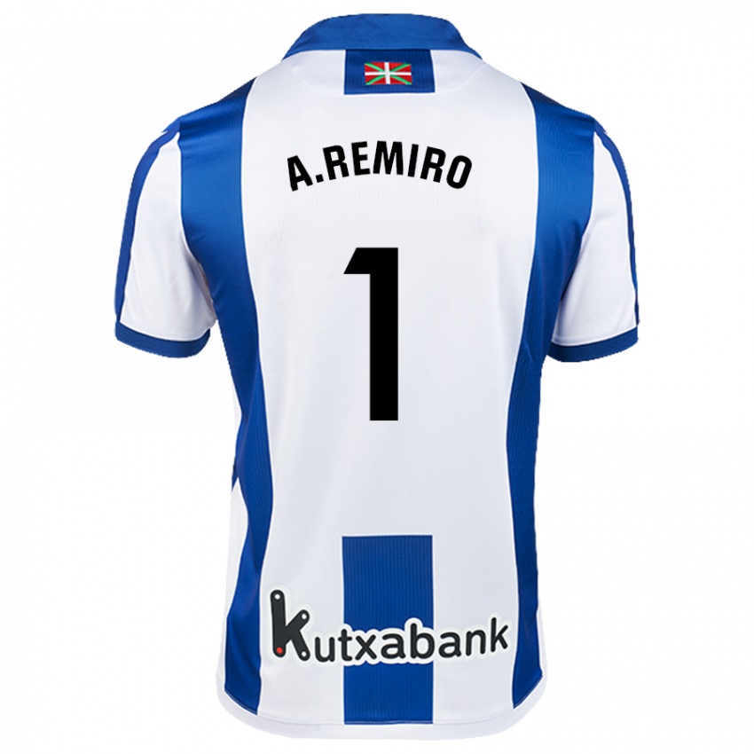 Niño Camiseta Álex Remiro #1 Blanco Azul 1ª Equipación 2024/25 La Camisa