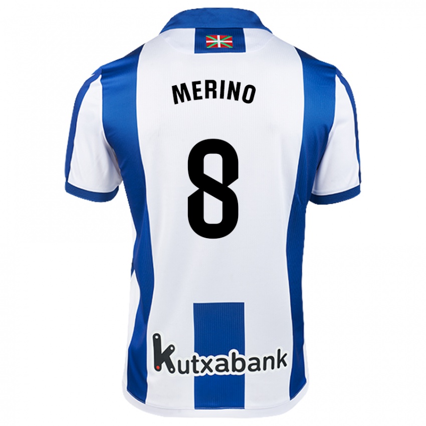 Niño Camiseta Mikel Merino #8 Blanco Azul 1ª Equipación 2024/25 La Camisa