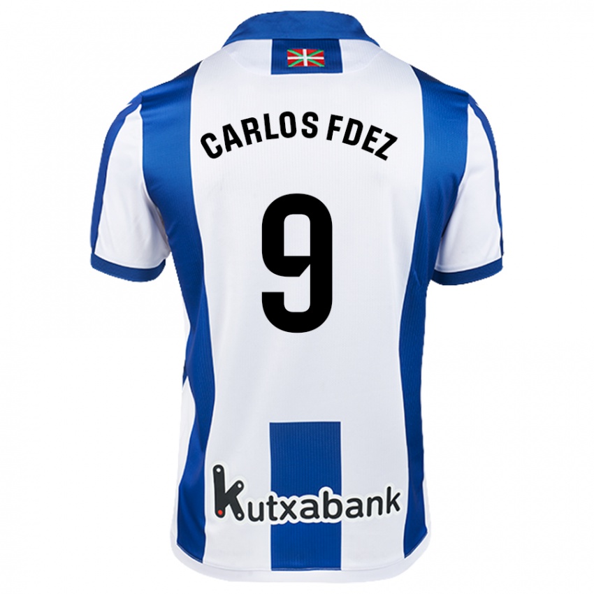 Niño Camiseta Carlos Fernández #9 Blanco Azul 1ª Equipación 2024/25 La Camisa