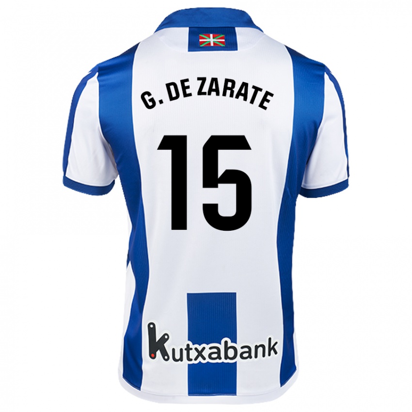 Niño Camiseta Urko González De Zarate #15 Blanco Azul 1ª Equipación 2024/25 La Camisa