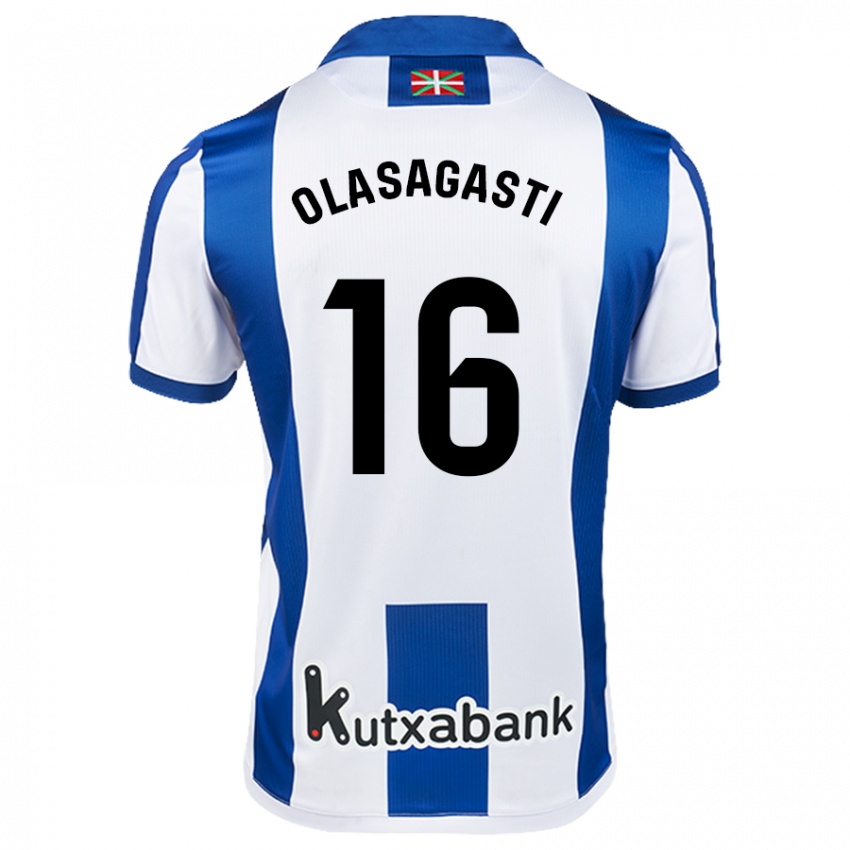 Niño Camiseta Jon Ander Olasagasti #16 Blanco Azul 1ª Equipación 2024/25 La Camisa