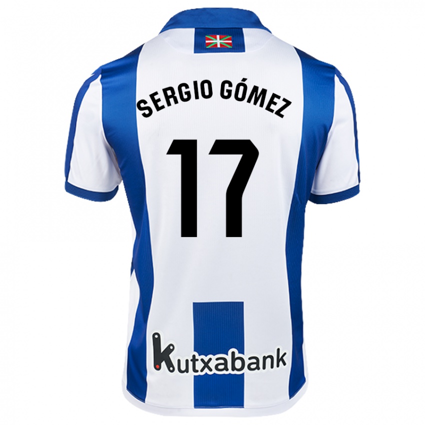 Niño Camiseta Sergio Gómez #17 Blanco Azul 1ª Equipación 2024/25 La Camisa