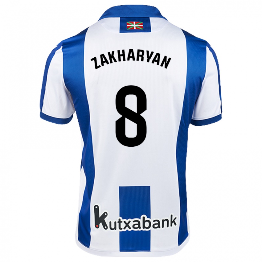 Niño Camiseta Arsen Zakharyan #8 Blanco Azul 1ª Equipación 2024/25 La Camisa