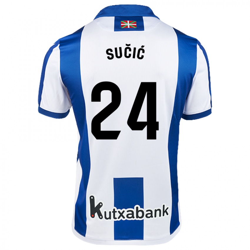 Niño Camiseta Luka Sucic #24 Blanco Azul 1ª Equipación 2024/25 La Camisa