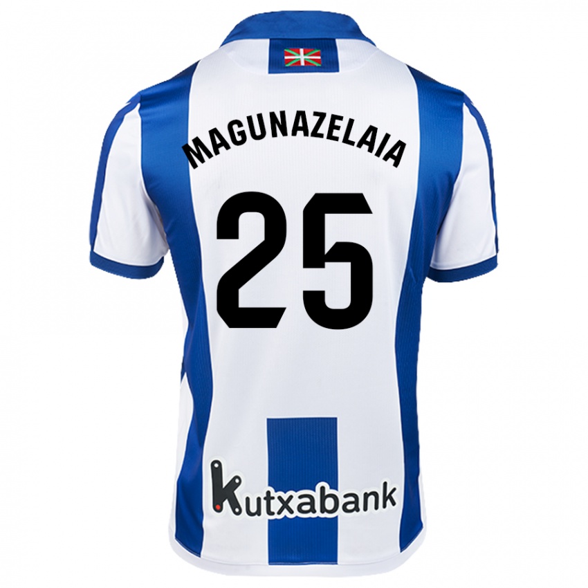 Niño Camiseta Jon Magunazelaia #25 Blanco Azul 1ª Equipación 2024/25 La Camisa