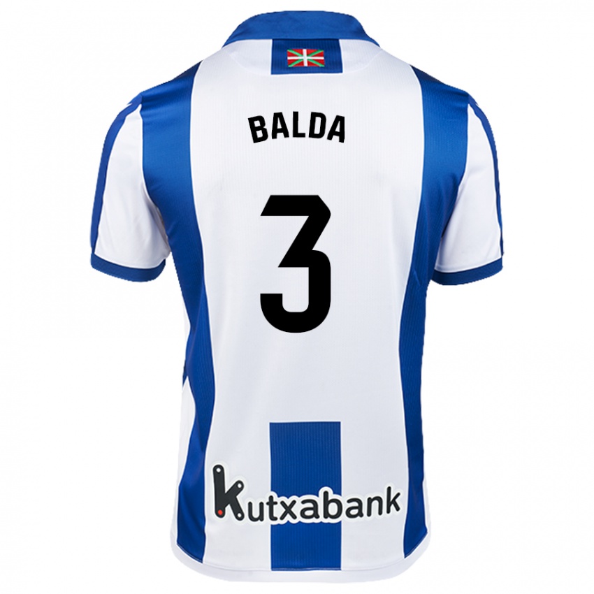 Niño Camiseta Jon Balda #3 Blanco Azul 1ª Equipación 2024/25 La Camisa