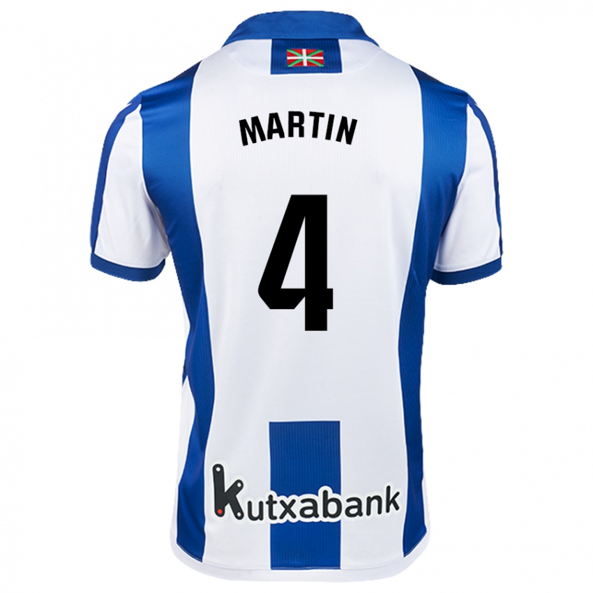 Niño Camiseta Jon Martín #4 Blanco Azul 1ª Equipación 2024/25 La Camisa