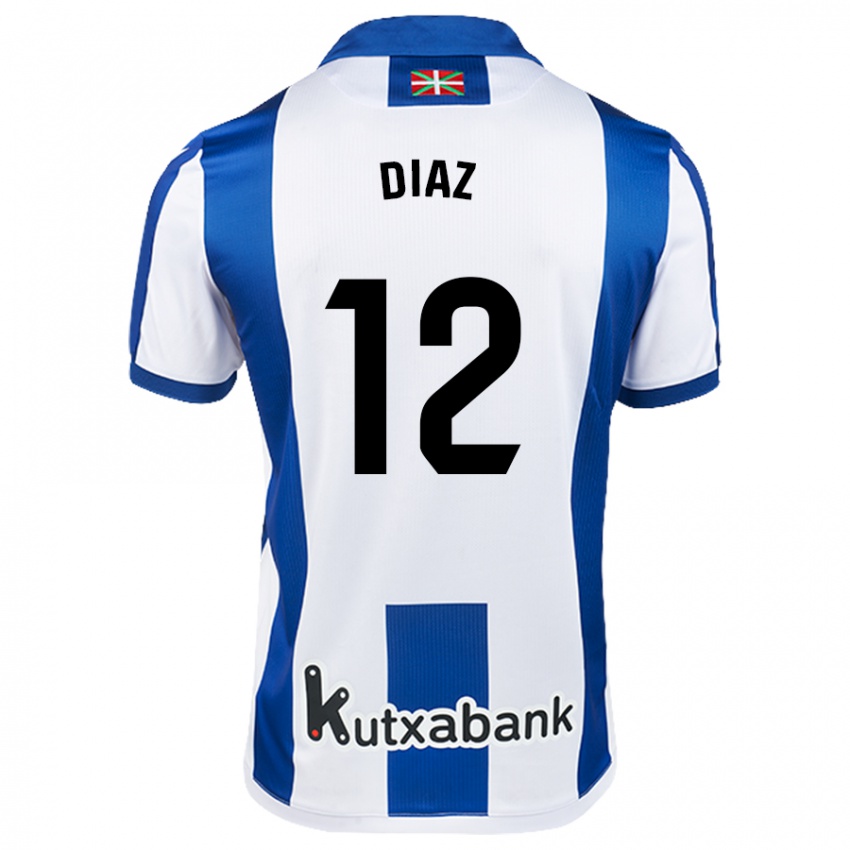 Niño Camiseta Ekain Díaz #12 Blanco Azul 1ª Equipación 2024/25 La Camisa