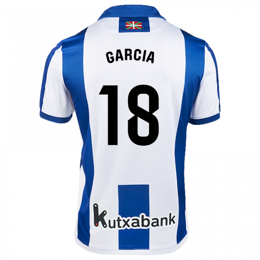 Niño Camiseta Eder García #18 Blanco Azul 1ª Equipación 2024/25 La Camisa