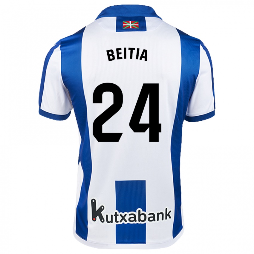 Niño Camiseta Luken Beitia #24 Blanco Azul 1ª Equipación 2024/25 La Camisa