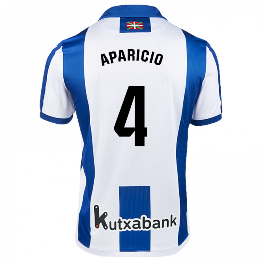 Niño Camiseta Nahia Aparicio Jaular #4 Blanco Azul 1ª Equipación 2024/25 La Camisa