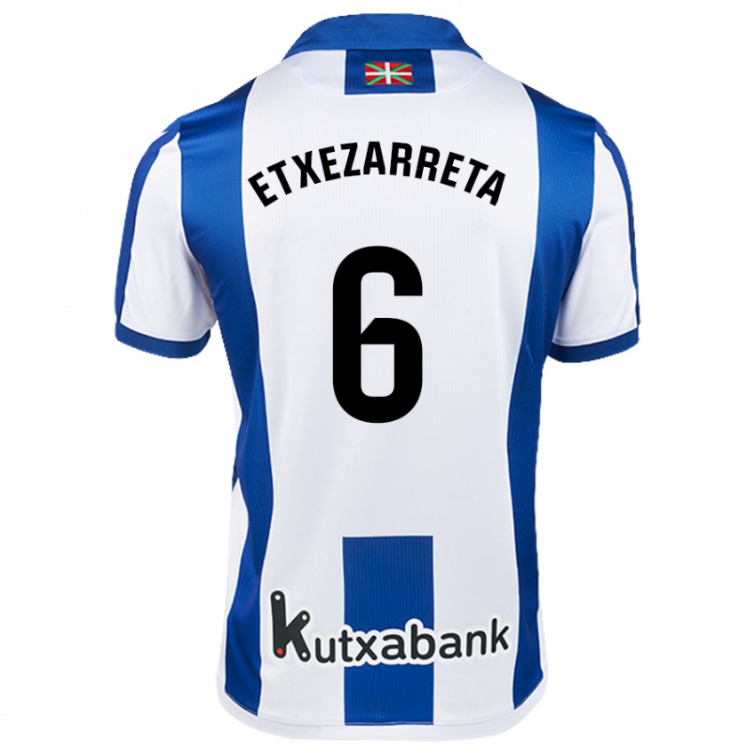 Niño Camiseta Ane Etxezarreta Aierbe #6 Blanco Azul 1ª Equipación 2024/25 La Camisa