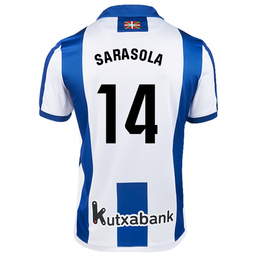 Niño Camiseta Izarne Sarasola Beain #14 Blanco Azul 1ª Equipación 2024/25 La Camisa