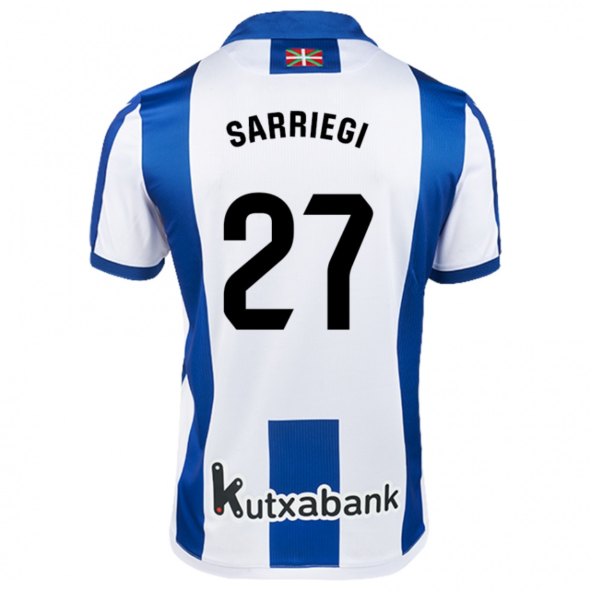 Niño Camiseta Nora Sarriegi #27 Blanco Azul 1ª Equipación 2024/25 La Camisa