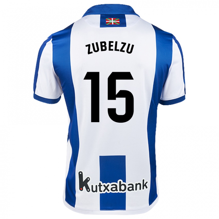 Niño Camiseta Julen Zubelzu #15 Blanco Azul 1ª Equipación 2024/25 La Camisa