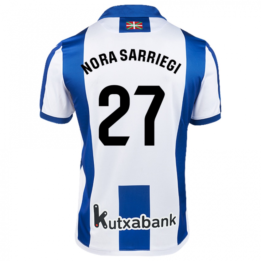 Niño Camiseta Nora Sarriegi Galdos #27 Blanco Azul 1ª Equipación 2024/25 La Camisa