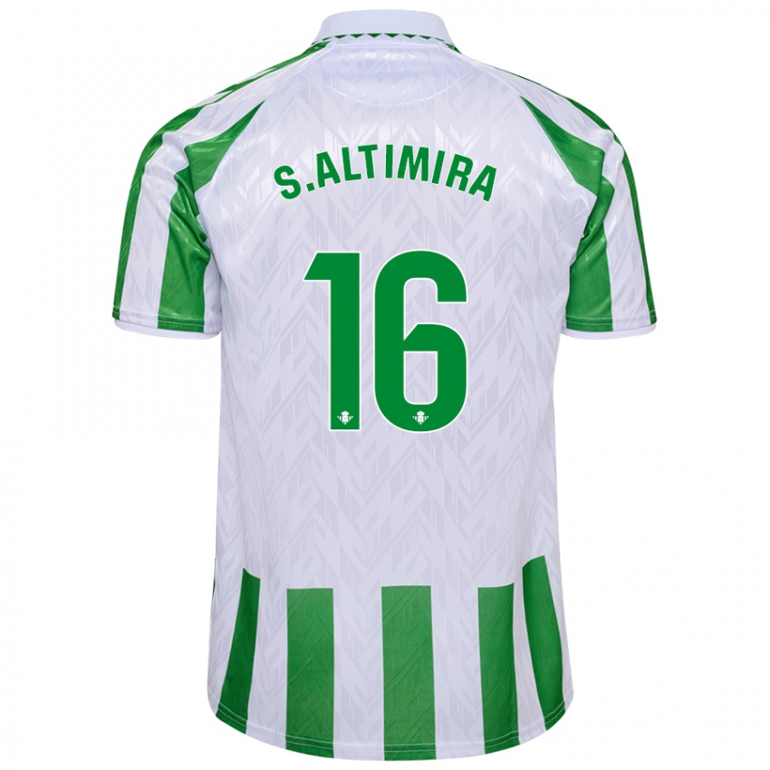 Niño Camiseta Sergi Altimira #16 Verde Rayas Blancas 1ª Equipación 2024/25 La Camisa