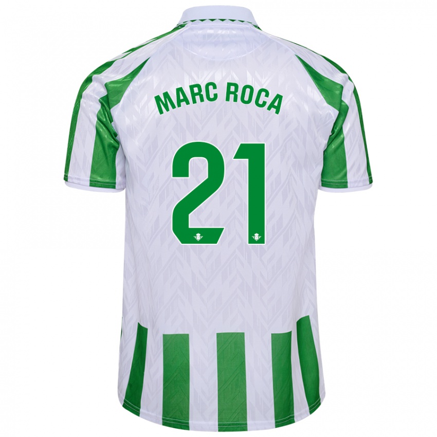 Niño Camiseta Marc Roca #21 Verde Rayas Blancas 1ª Equipación 2024/25 La Camisa