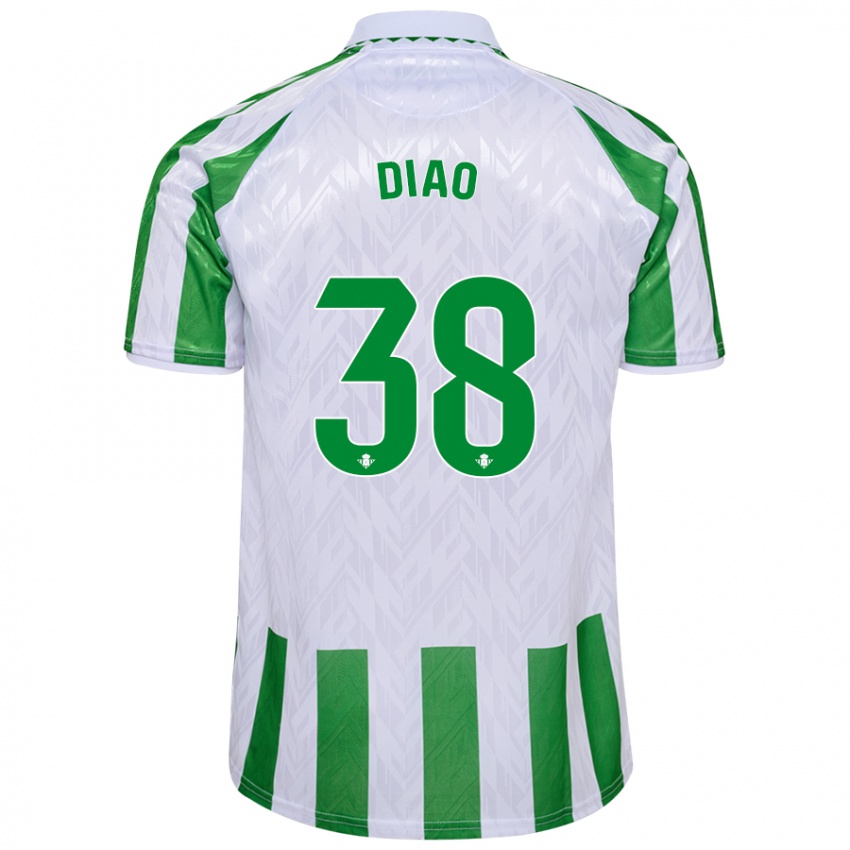 Niño Camiseta Assane Diao #38 Verde Rayas Blancas 1ª Equipación 2024/25 La Camisa