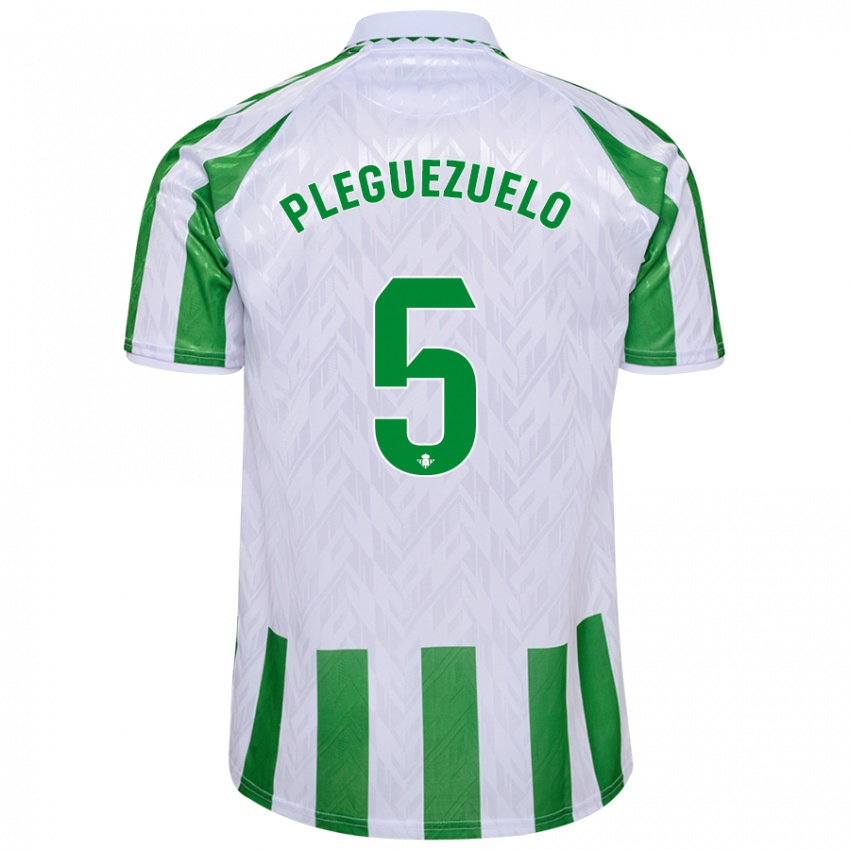 Niño Camiseta Xavi Pleguezuelo #5 Verde Rayas Blancas 1ª Equipación 2024/25 La Camisa