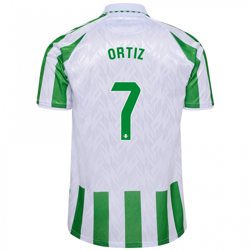 Niño Camiseta Ángel Ortiz #7 Verde Rayas Blancas 1ª Equipación 2024/25 La Camisa