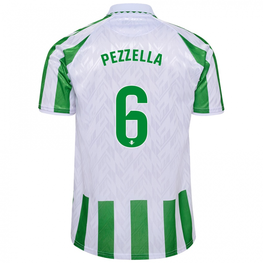 Niño Camiseta Germán Pezzella #6 Verde Rayas Blancas 1ª Equipación 2024/25 La Camisa