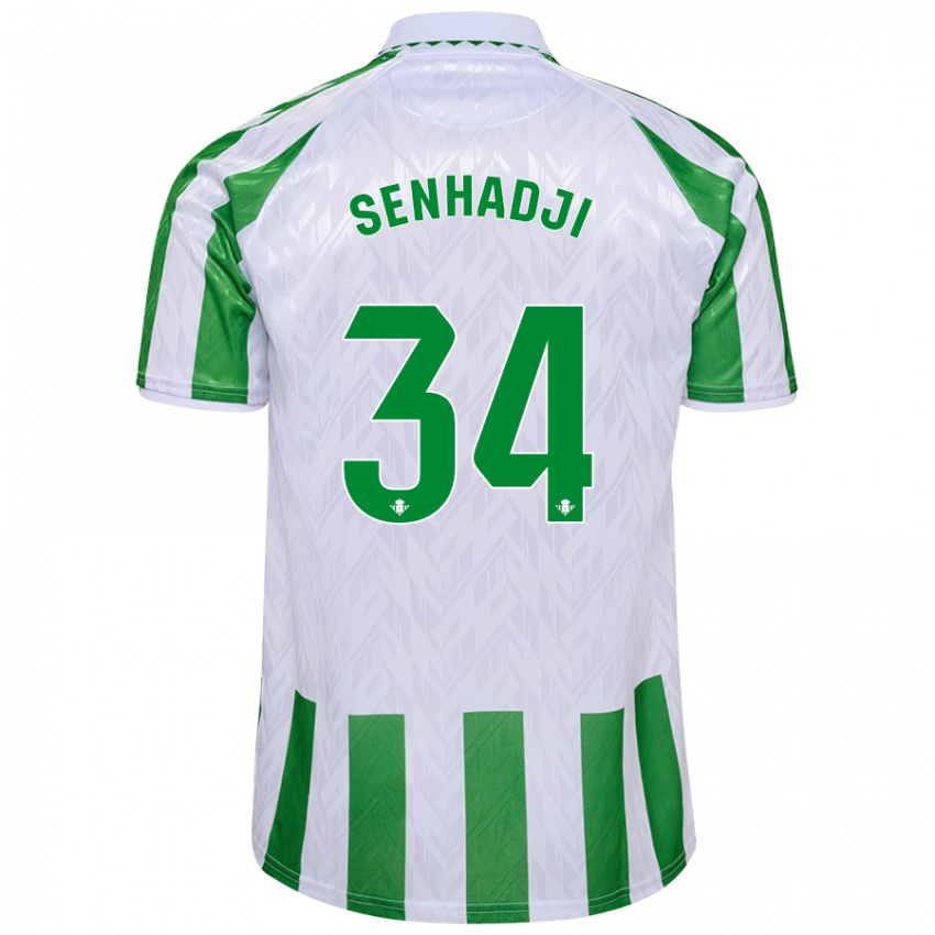 Niño Camiseta Yanis Senhadji #34 Verde Rayas Blancas 1ª Equipación 2024/25 La Camisa