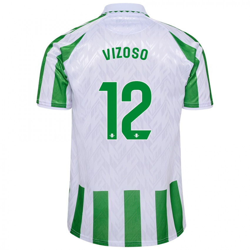 Niño Camiseta Paula Vizoso Prieto #12 Verde Rayas Blancas 1ª Equipación 2024/25 La Camisa