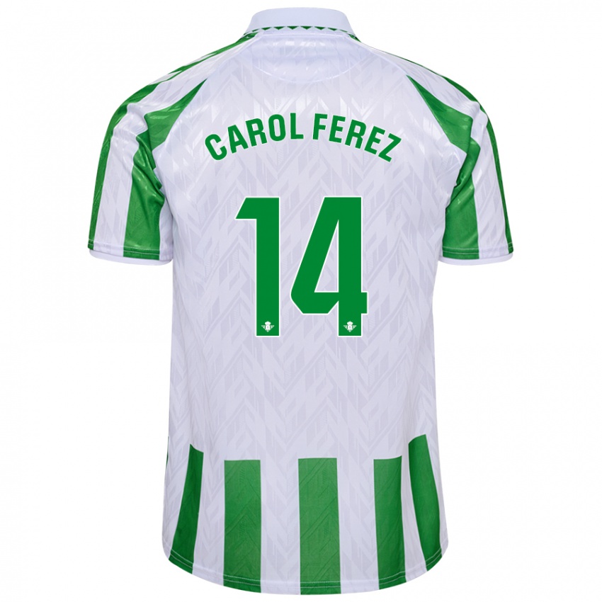 Niño Camiseta Carolina Férez Méndez #14 Verde Rayas Blancas 1ª Equipación 2024/25 La Camisa