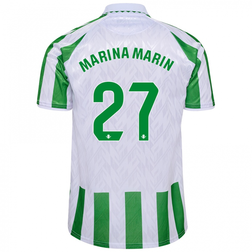 Niño Camiseta Marina Marín #27 Verde Rayas Blancas 1ª Equipación 2024/25 La Camisa